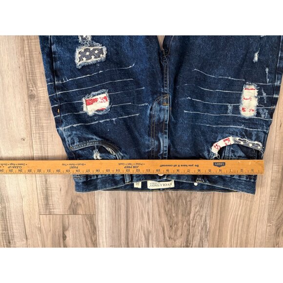 Y2K Evolution In Design Distressed Denim Shorts 38 Patches Frayed Hip Hop Skater - Picture 4 of 10